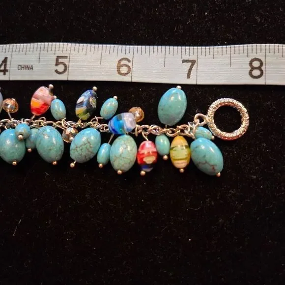 NWOT Turquoise Bead + Glass Bead Charm Bracelet - Picture 5 of 5